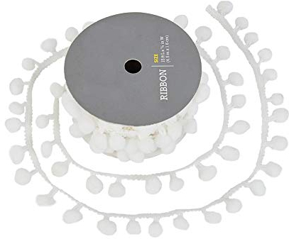 PandaHall 5 Yards (4.5 m) White Pom Poms Balls Fransenbesatz, Band Nähen Kunsthandwerk Pompons Quaste Spitze Für DIY Nähen Zubehör, 3/16 (5 mm) Breit