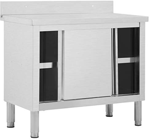Tidyard Restaurantschrank Arbeitsschrank Gastro-Arbeitstisch Mit Stauraum,Aktenschrank Edelstahltisch 100 x 50 x 95 cm Mit 2 Schiebetüren,Edelstahl