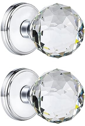 CLCTK 2 Pack Crystal Glass Dummy Door Knobs, Round Half-Dummy Door Knob for Hall Closet, Polished Chrome