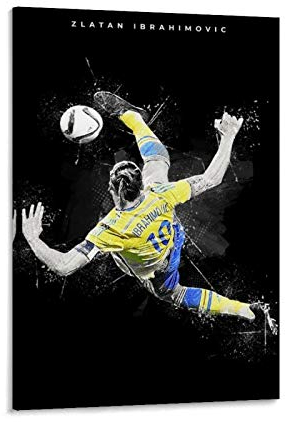 LKJHLK Zlatan Ibrahimovic Poster, Fußballbild, 3 Wanddekorationen, Leinwand-Kunstdruck für Büro, Schlafzimmer, Wohnheim, Geschenk für Jungen und Herren, 60 x 90 cm