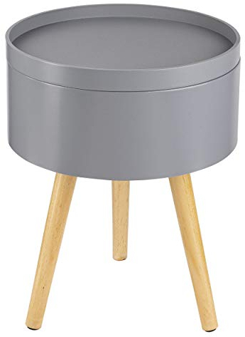 ONVAYA® Beistelltisch Sofia aus Holz | Ø 35 cm | Ø 38 cm | Couchtisch rund | Nachttisch Kiefer | Stauraum & Abnehmbarer Deckel | Modernes skandinavisches Design (Grau | Holz | Ø 35 cm)