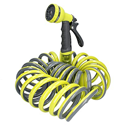 Ferrestock FSKMES001 Flexibler Spiralschlauch, 7,5 m Länge, Spritzpistole mit 6 Funktionen, Anschlüsse für Pistole und Gewinde für den Wasserhahn