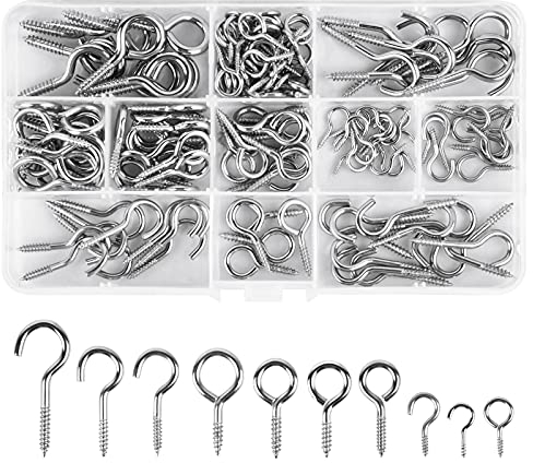 Fodlon 95pcs Vis à Oeil Crochets, 55pcs Crochet a Visser, 10 Tailles Crochets à Pas de Vis avec Boîte pour Accrocher Tasse Ornement Crochets de Plafond. Bois