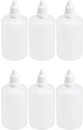 OFOWIN 6 Pcs Plastic Dropper Bottle, 100ml / 3.4oz Small Mouth Dropping Bottles with White Cap Empty Squeezable Liquid Drop Bottles for Solvents, Oils, Glue, Paint,Essence,E-liquid,E-juice,Saline
