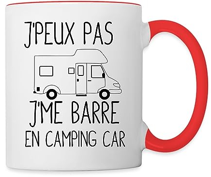Spreadshirt J'Peux Pas J'Me Barre en Camping-Car Humoristique Mug Bicolore, taille unique, blanc/rouge