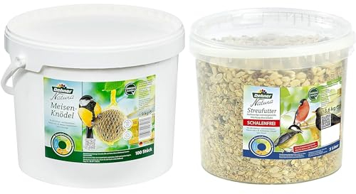 Dehner Natura Wildvogelfutter, Meisenknödel, mit Netz, 100 Stück (10 kg) & Natura Wildvogelfutter, schalenfreies Streufutter, 3.6 kg