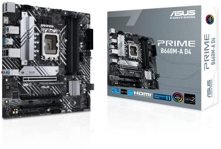 ASUS PRIME B660M-A D4 Scheda Madre mATX, Intel B660, LGA1700, DDR4, PCI 4.0, LAN Intel 1Gb, Realtek 7.1 Surround, 2xM.2, 4xSATA 6GB/s, USB 3.2 Gen 2, Armoury Crate, Nero