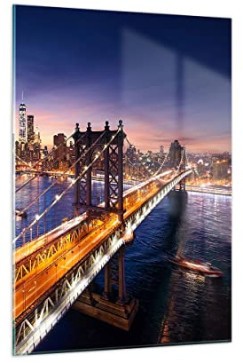 Bilder auf Glas 50x70 cm Wandbild Glasdruck Architektur Städte - 2820 | New York USA Amerika Vertikal Klein Modern Dekoration Wohnzimmer Schlafzimmer Küche Wanddeko Kunstdruck Art Wall Decor ARTTOR