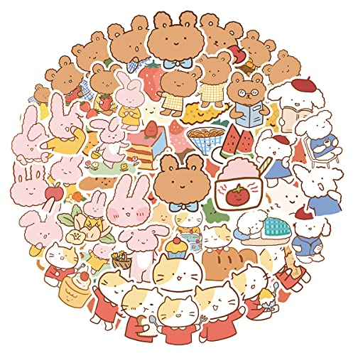 MARSFORCE Kawaii Bär Kaninchen Katze Aufkleber, Wasserdicht Vinyl Stickers für Laptop Wasserflaschen Skateboard Gepäck Fahrrad Gitarre PS4 Koffer Tagesbuch Scrapbook Handy Pad [50 Stück]