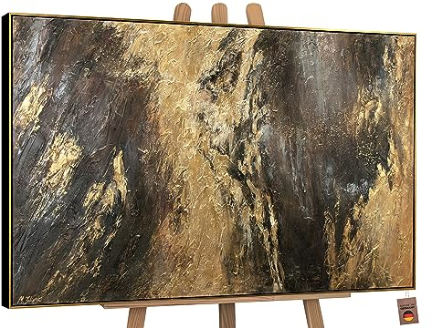 YS-Art XXL Abstrakt Acryl Gemälde auf Leinwand mit Rahmen Spiegelungen III handgemalte Wandbilder Wohnzimmer modern Wohndekor Bilder echte Kunst 140x100 cm