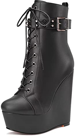 Castamere Donna Alto High Zeppa Piattaforma Tacco Heel Rotonda Punta Stivaletti Lacci Cerniera Stivali