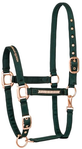 EQUESTRIAN QUEEN Milan Halfter für Pferde verstellbar 2 Fach an Kinnriemen & Genickstück, Stallhalfter, Halfter Pferd Vollblut, Halfter Warmblut, Pony (Grün, Cob (Vollblut))