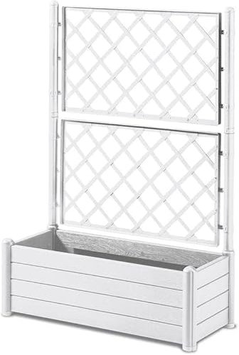 Mondo Viro Fioriera con pannello grigliato in rattan dotata di riserva d'acqua e indicatore di livello (Bianco)