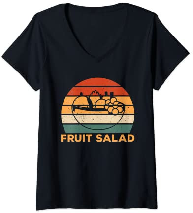 Femme Bol à salade de fruits rétro costume pour les amateurs de fruits T-Shirt avec Col en V