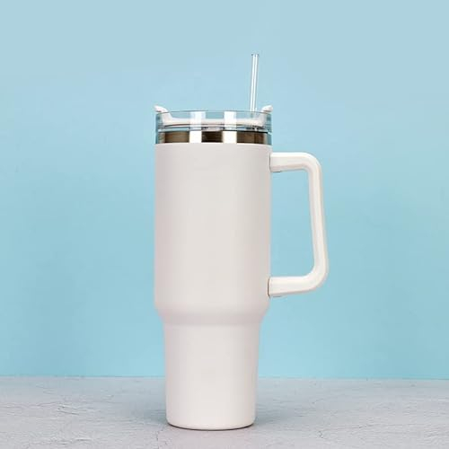 miuline 40OZ Travel Tumbler with Straw Lid and Handle, Double Wall Vacuum Insulated Coffee Mug Stainless Steel Coffee Cup for Work Gym Travel, BPA Free (White)