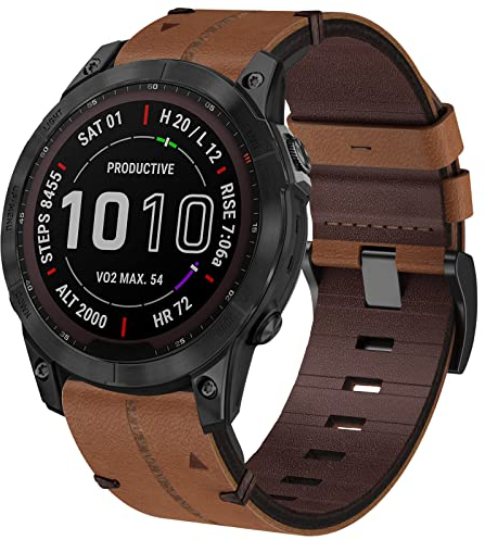TOPsic Leder Armband für Garmin Fenix 7, 22mm Ersatzarmband Quick-Fit Uhrenarmband für Fenix 6/Fenix 6 Pro/Fenix 5/Fenix 5 Plus/Forerunner 935 945/Instinct 2/Approach S60 S62/Fenix 8 47mm