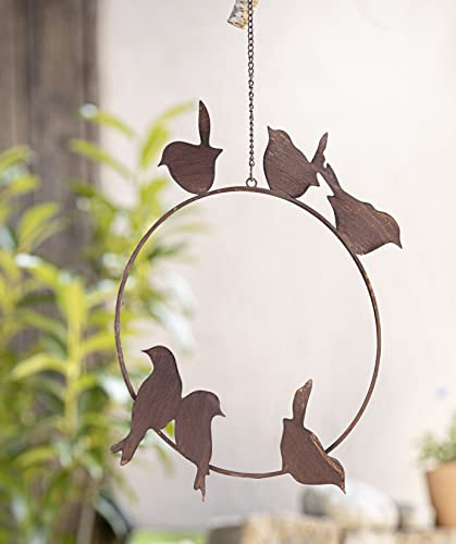 Dekohänger Vogelring aus Metall in braun, Hänger für Drinnen & Draußen, Frühlingsdeko, Wandbild, Metallkranz mit kleinen Vögeln, Fensterdeko