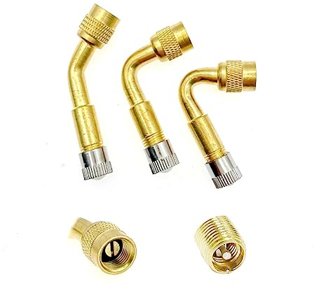 JZK 3x Car tyre valve extension adaptor 45 90 135 degree, motorcycle tyre valve extender, wheel tire valve stem extension adapter brass for motorbike, bike, truck, RV, scooter
