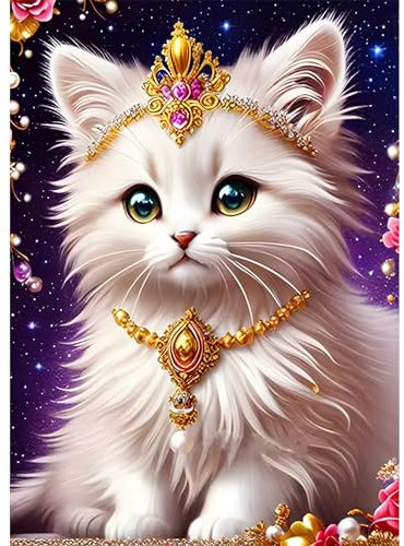 AIRDEA DIY Weißer Katze Diamond Painting Set Erwachsene Kinder, Diamant Painting Bilder 5D Süßer Katze Diamant Kunst Tiere Diamant Malerei Set Cross Stickerei Malerei Kits für Heimdekor 30x40 cm