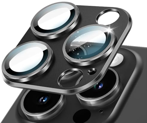 Teenrpov Protector de Lente Cámara para iPhone 15 Pro/iPhone 15 Pro Max,9H Dureza, Anti-Arañazos, Fácil de Instalar Cámara Cristal Templado para iPhone 15 Pro/iPhone 15 Pro Max (Negro)