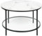 HUOLE Couchtisch, Wohnzimmertisch, Sofatisch, für Wohnzimmer, mit Glasplatte, viel Stauraum, einfacher Aufbau, moderner Stil, weiße Marmoroptik, φ70*45,5cm – Schwarze Beine