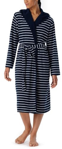 Schiesser Damen Bademantel Mit Kapuze Frottee 110 Cm Länge - Baumwolle Gemustert, Navy_181535, XL EU