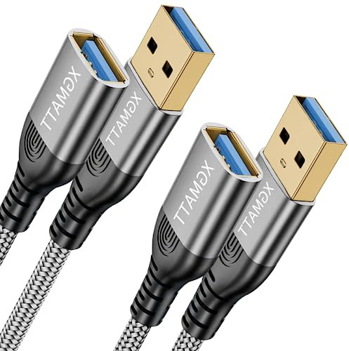 XGMATT Cable de extensión USB 3.0 (0.5 m, paquete de 2), USB tipo A macho a hembra de 5 Gbps, cable extensor USB compatible con impresora, escáner, teclado, HTC Vive, lector de tarjetas, cámara,