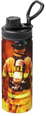 Borraccia termica con fiamma vigile del fuoco, con cannuccia e coperchio, in acciaio inox, per uomini e donne, adulti, palestra, sport all'aria aperta