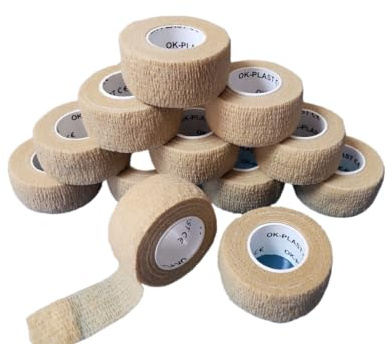 12 x Ok-plast Fingerpflaster 2,5 cm Breit | Selbsthaftend | Klebt nicht auf Haut & Haare (Natur, 12 Rollen)