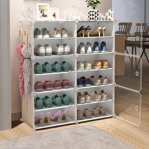 6-stufiger Schuhschrank Schuhaufbewahrung für 42 Paar Schuhe und Stiefel, Kunststoff-Schuhregale Schuh Organizer für Flur Schlafzimmer Eingang,Weiß,33''*12''*42''