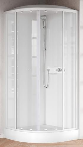 Novellini Media Glass R Standard Tettuccio Soffione 90x90 cm Cabina Doccia Multifunzione Curva Apertura Scorrevole Montaggio Angolo Miscelatore Termostatico Vetro Trasparente Profilo Bianco H 226 cm