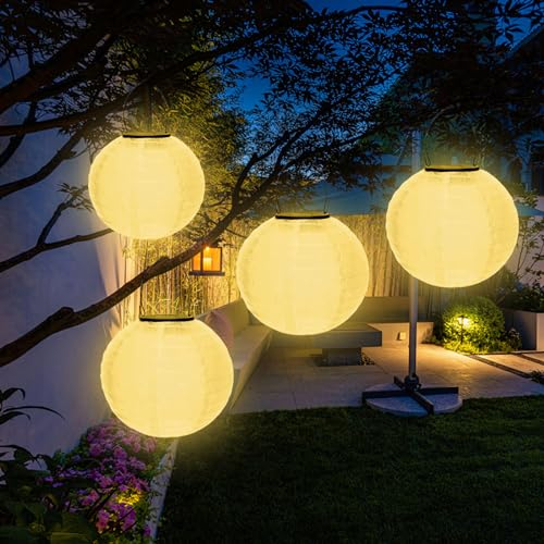 Sporgo Solar-Lampions für den Außenbereich: 4 Stück 20 cm Solar-Laternen, LED, wetterfest, warmweiß, Hängelaterne für den Außenbereich, solarbetrieben, für Hochzeit, Garten