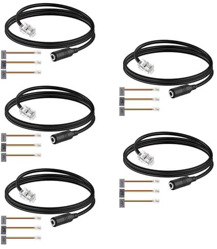 MEIRIYFA RJ9 to 3.5mm Audio Jack Telephone Cable, 5Pack 3.5mm Female to RJ9 Male Adapter Converter Cable with 3 Converters of Different Standard for Computer Headset Telephone (Black, 36cm)