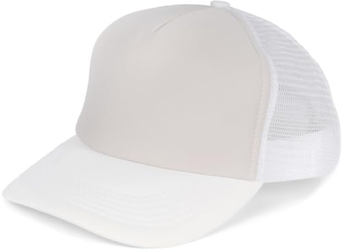 styleBREAKER Unisex 5-Panel Trucker Cap mit Mesh-Einsatz | verstellbares Basecap mit Click Snap Verschluss | luftiges Netz Cap für Damen und Herren, Farbe:Hellgrau-Weiß