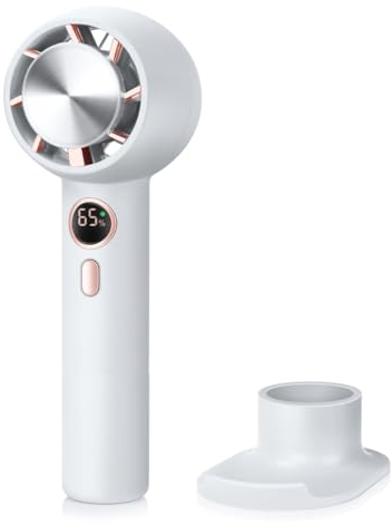 ELZO Mini-Ventilator, tragbar, Akku, 5000 mAh, wiederaufladbar, Mini-USB-Lüfter (max. 23 Stunden), Mini-Desktop-Ventilator mit Basis für Reisen (weiß)