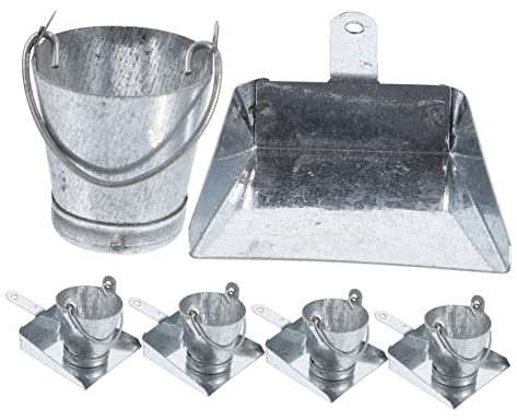 CIYODO Miniatur Eimer Und Kehrschaufel Satz Für Puppenhaus Miniatur Haus Dekoration Verzinntes Eisen Ornament Kreativ Spielzeug Für Kinder