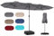 RELAX4LIFE Grand Parasol de Jardin Extérieur avec Pied, Parasol Double Terrasse avec Manivelle, Polyester Hydrofuge, Protection UV, 2 Sacs de Sable, Montage Facile, pour Marché Terrasse (Gris)