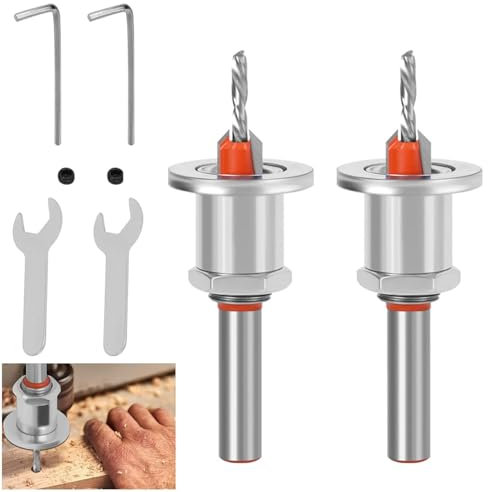 Set di punte per trapano svasatore con chiave esagonale e viti, punta per trapano svasatore da 8 mm con fermo di profondità, set di 2 punte per trapano svasatore per legno