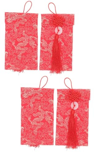 Operitacx 4 Stück Stoff roter Umschlag chinese new year chinesisch Frühlingsfest rote Umschläge siehe rote Pakete Seidenrote Umschläge chinesische hochzeit roter umschlag Satin-