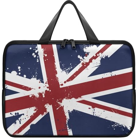Biyejit Laptoptasche mit Union Jack-Flaggen, Leder, für Damen und Herren, mit Reißverschluss, lässige Tragetasche für Dokumente, Akten, Notare, 25,4 - 43,2 cm (10 - 17 Zoll)