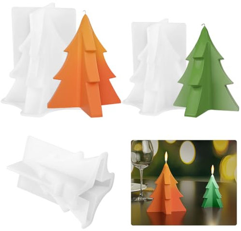 2 Stück Kerzenformen zum Gießen, Silikonform Tannenbaum, Kerzen Formen Silikon, Gießform Tannenbaum, Kerzen Selber Machen Formen, Silikonform Weihnachten für Kerzenherstellung, Handgefertigte Seife