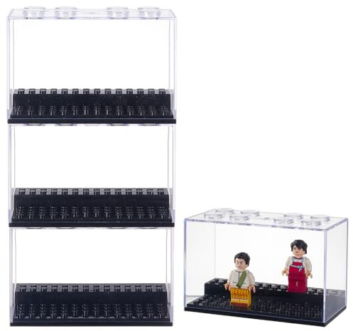 FINGERINSPIRE 4 Stück Vitrine Für Minifiguren 60x120x78mm Stapelbare Modellvitrine Gestufte Vitrine Aus Kunststoff Mit Schwarzem Sockel Transparente Bausteinboxen Für Modellbausteine