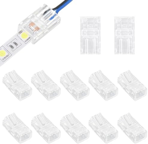 YONGQING 12 Stück LED Streifen Verbinder, 2 Pin 8mm LED Anschluss-Set, Transparenter LED Lückenlose Stecker, Lötfreier Verbinder für SMD 5050/5630 Einfarbige LED-Leuchtbänder