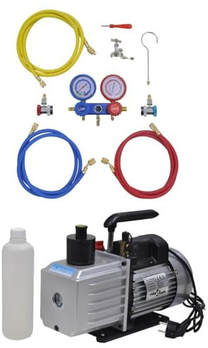qohoio Vacuum Pump 100 L/min with 2-way Manifold Gauge Set in Tool Kit-Vacuum Pump,Single Stage Vacuum Pump,Auto AC Vacuum Pump Kit for Automotive Air Conditioner Resin Degassing & More