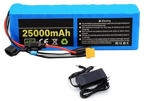 GNIUBBDB 48V 25Ah 13S3P E-Bike Lithium Ion Battery Pack with Charger Built-in BMS for 200-1200W Electric Bicycle Motor T Plug