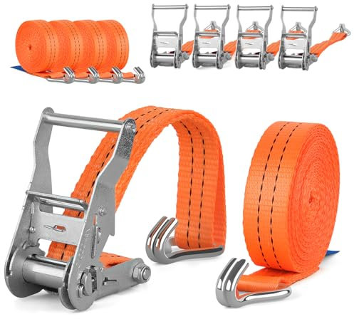 Spanngurte mit Ratsche und Haken, HOMELUX Spanngurte, 4 Stück - 6m x 3,5cm - 2000kg Zurrgurte mit Ratsche - TÜV/GS geprüft - Ratschengurt Zurrgurte für Ladungssicherung