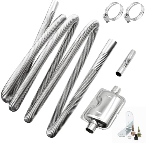 VEGCOO Abgasrohr Standheizung, 120cm Automotive Edelstahl Abgasschlauch, Mit Zwei Edelstahlschellen Und Schalldämpfer, Adapter Abgasrohr Standheizung, Passend Für Dieselheizung
