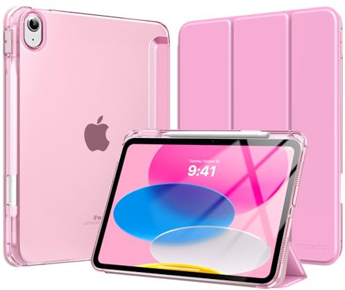 MoKo Coque pour iPad 11 Pouces (A16) 11e Génération 2025, iPad 10e Gén 10,9 2022 avec Porte-Stylet, Étui iPad 10e Gen Mince Légère à Trois Volets avec PC Arrière Translucide Robuste, Rose