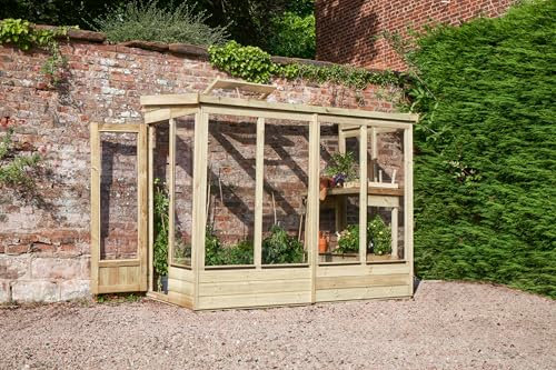 Forest Garden Greenhouse Shiplap Tongue & Groove Timber Lean To Green House 4x8 (1.28m x 2.52m) Open Back With Large Roof Vent Natural Wood