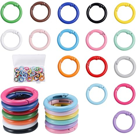 Sxutop 64 Mini Karabiner Rund Bunt, 24 mm, Schlüsselring O Ring, 16 Farben | Karabinerhaken Rund Bunt, Schlüsselring Karabiner, Federspaltringe Klein für Schlüsselanhänger, Rucksack, Bastelarbeiten